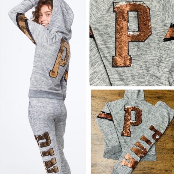 PINK VS BLING HOODIE/ JOGGERS OUTFIT SET L - Picture 1 of 10